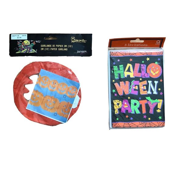 Vintage 90s Halloween Invitation Cards Pumpkin Jack O Lantern  Paper Garland - Picture 2 of 7